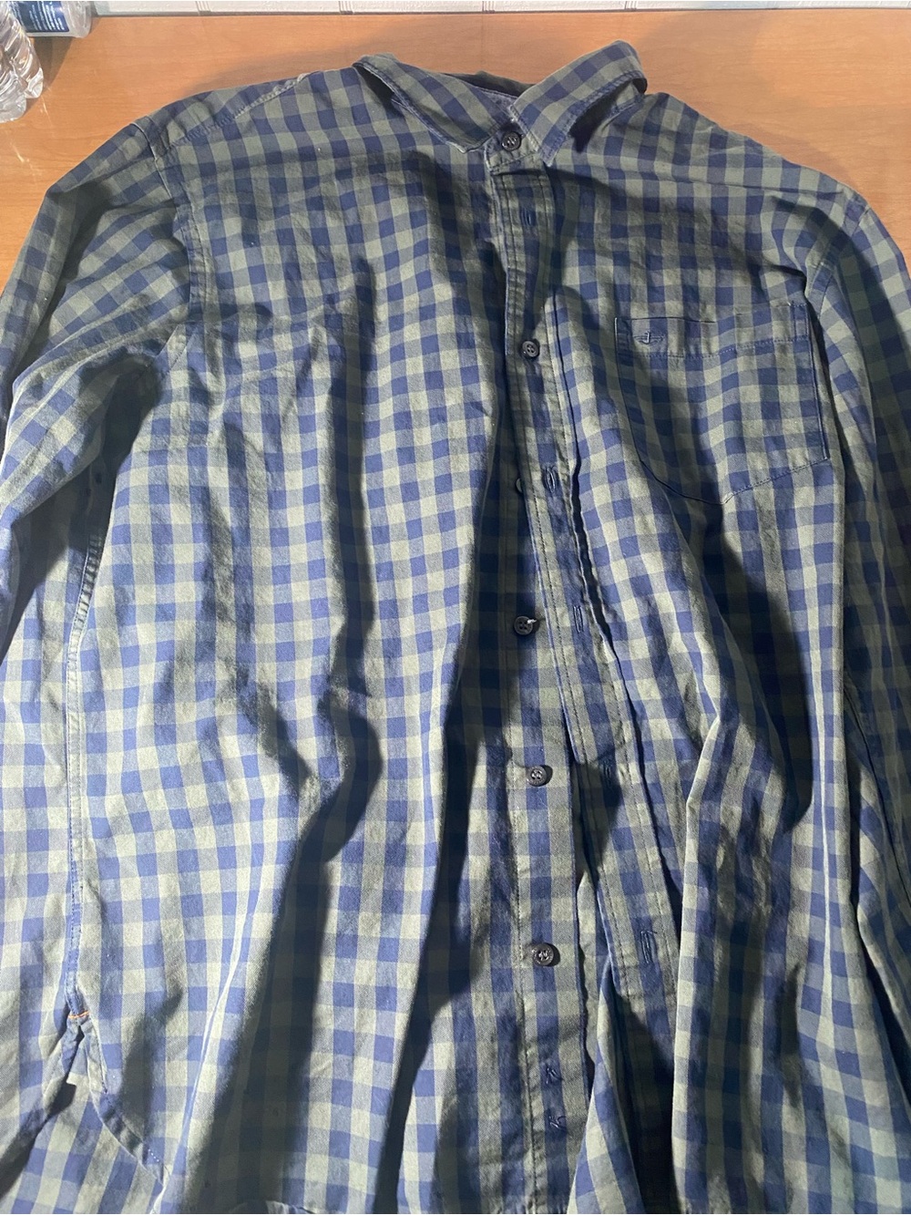 Dockers Men's Blue and Green Plaid Button-Down Shirt